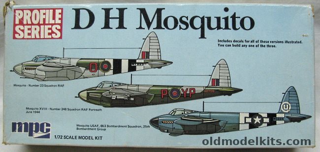 MPC 1/72 De Havilland DH-98 Mosquito Profile Series - RAF No. 23 Sq / RAF No.248 Sq Portreath '44 / USAF 653 BS 25th BG - (Airfix Molds), 2-1516 plastic model kit
